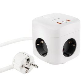 Nanocable Regleta Cubo con 3 Enchufes y 3 USB (2 USB-A + 1 USB-C), GaN, Blanco
